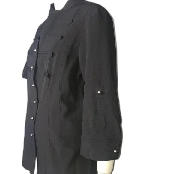 Laura Scott Military Style Button Up Black Blouse Womens Size Large NEW - Picture 3 of 9